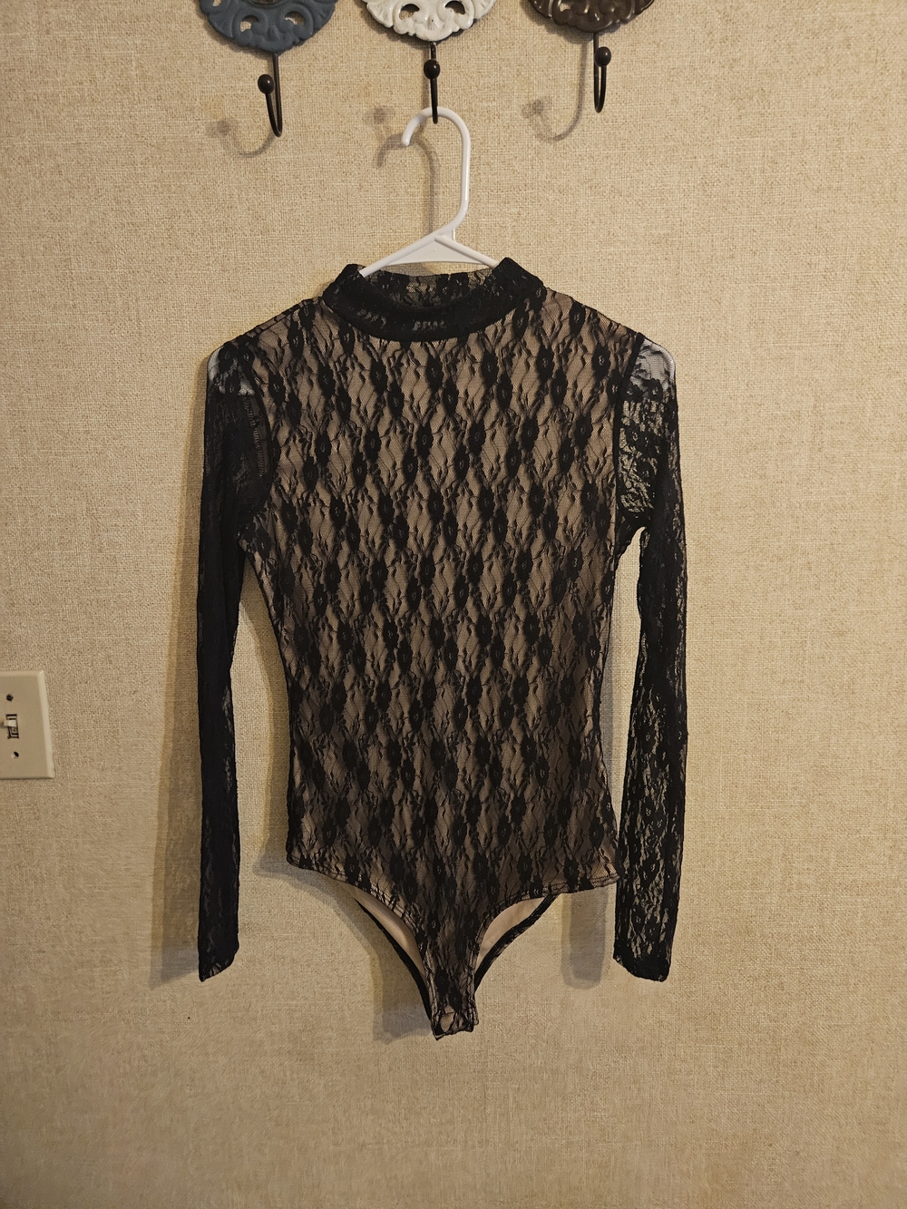 Selfie Sheer Black Lace Long-Sleeve Bodysuit